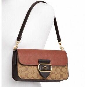 COACH Signature Morgan Bag In Colorblock Signature Khaki Multi Way Shoulder & CB